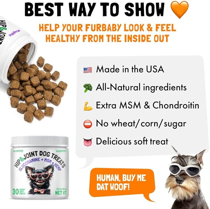 Hemp Hip & Joint Supplement for Dogs Soft Chews Made in USA Functional Glucosamine for Dogs Chondroitin MSM Turmeric Hemp Seed Oil Natural Pain Relief Mobility Advanced Joint 30 Treats