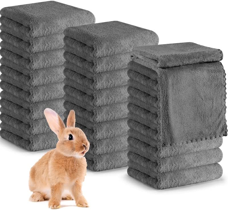 24 Pcs Guinea Pig Fleece Bedding Blankets Bulk Washable Small Animal Fleece Cage Liners Pet Wash Cloth Sleeping Mat Cover for Hamster Chinchilla Rabbit Hedgehog(13.8 x 29.5 Inch,Gray)