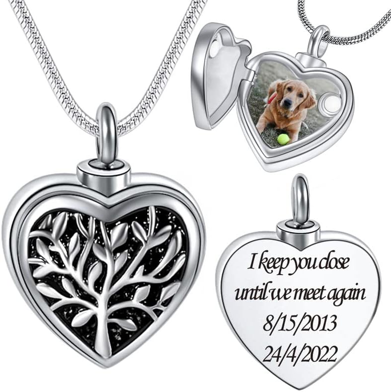Farfume Personalized Pet Urn Necklace for Dog Cat Ashes Cremation Pet Memorial Customized Photo Text Engraving Pendant Keepsake Funeral Jewelry
