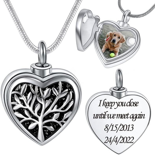Farfume Personalized Pet Urn Necklace for Dog Cat Ashes Cremation Pet Memorial Customized Photo Text Engraving Pendant Keepsake Funeral Jewelry