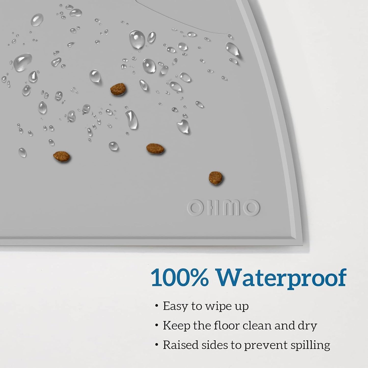 OHMO - Cat Food Mat, Silicone Pet Feeding Mat for Floor Non-Skid Waterproof Dog Water Bowl Tray, Easy to Clean Pet Placemat (Ash Light Grey, 18 * 9.8'')