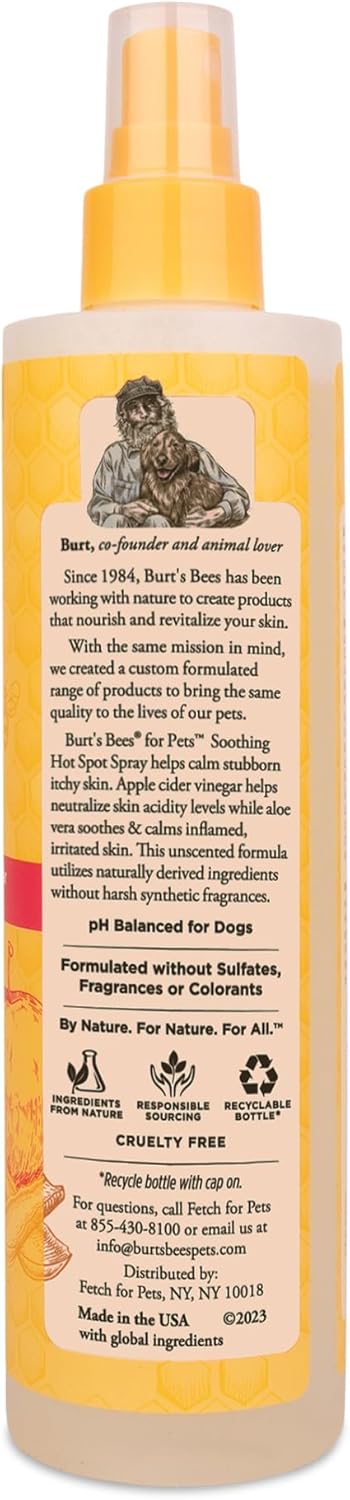 BURT'S BEES FOR PETS Hot Spot Spray with Apple Cider Vinegar and Aloe Vera for Itchy Dogs, 95% Natural Origin Formulas, Itchy Skin Relief, 10 Fl Oz