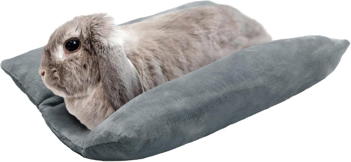 MEWTOGO 15.7 x 14In Rabbit Bed, Thickened Soft Bunny Concave Bed, Cuddle Cushion Plush Mat with Cotton Lounger Pillows, Small Pet Flop Mat for Cage Sleeping Indoor, Gray