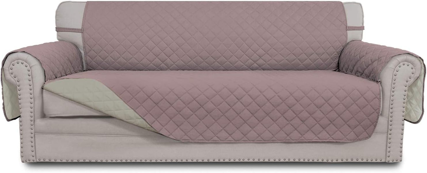 Easy-Going Reversible Oversized Couch Cover for 3 Cushion Couch Sofa Cover for Dogs Water Resistant Furniture Protector Cover with Foam Sticks for Pet (Oversized Sofa, Pink/Beige)