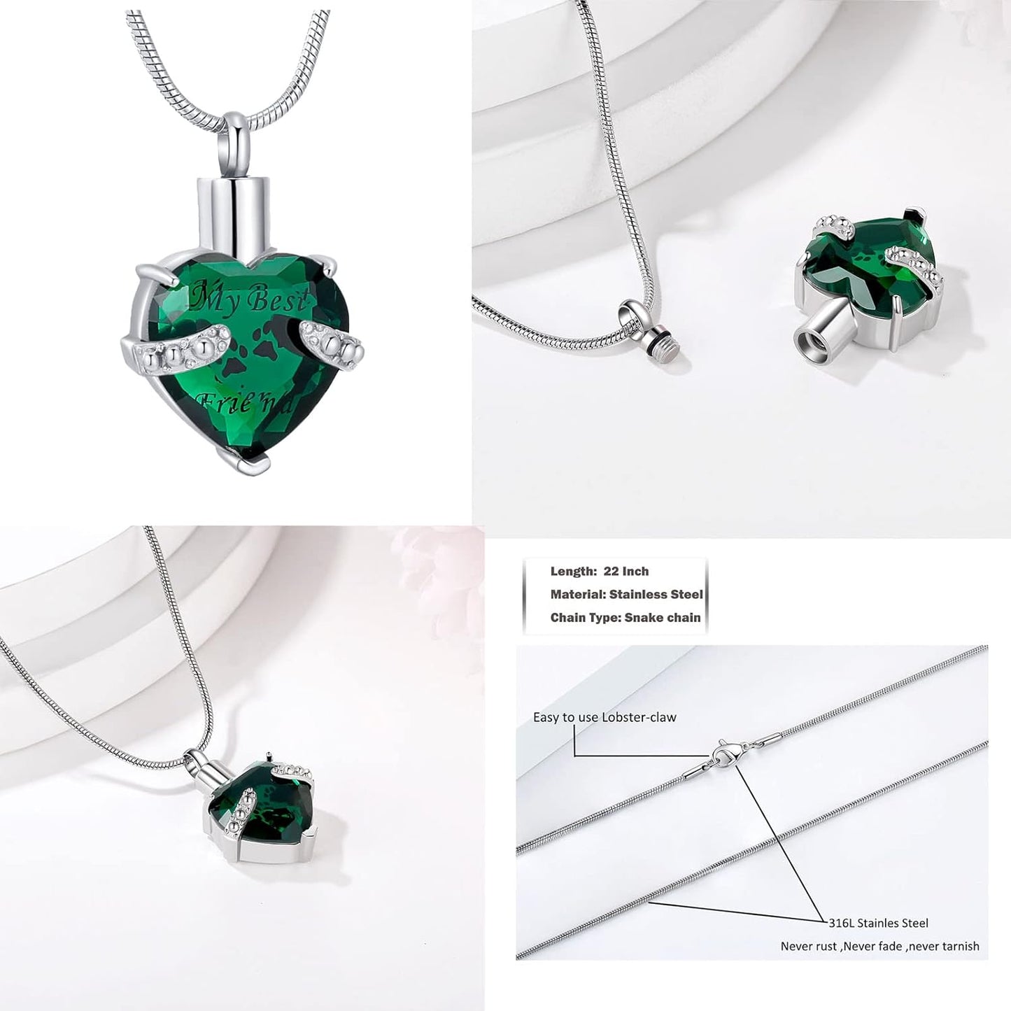 Cremation Jewelry for Ashes for Dog Cat Waterproof Pet Memorial Urn Pendant Necklace for Ashes