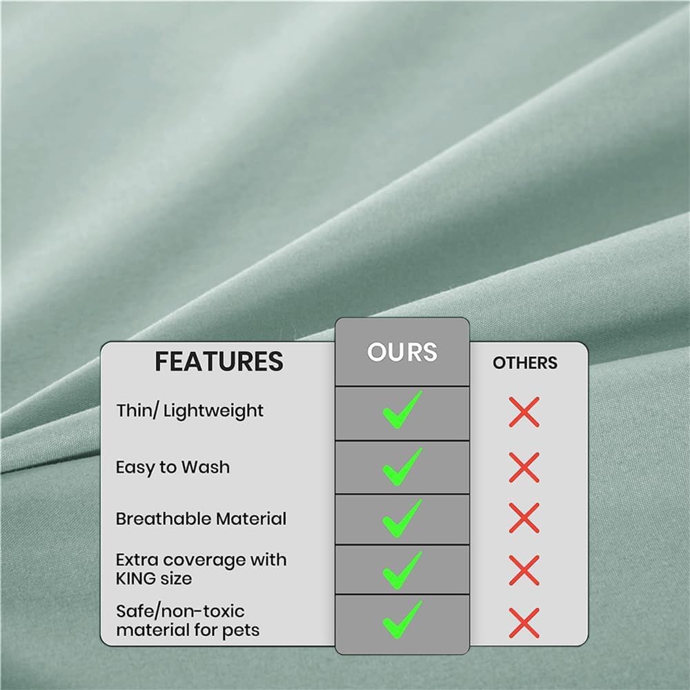 DUJUIKE Waterproof Bed Cover for Dog and Cats,Pet Hair Resistant Bed Sheet Cover, Protective Bed Liner Cover with 100% Waterproof Breathable Thin Fabric (Green, King 98 * 90 inch)