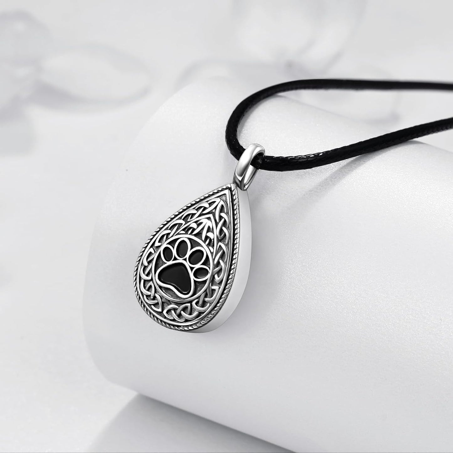 Dreamboat Pet Urn Necklace for Dog Cat Ashes 925 Sterling Silver Paw Print Cremation Keepsake Pendant Celtic Knot Memorial Jewelry Gifts for Women Men