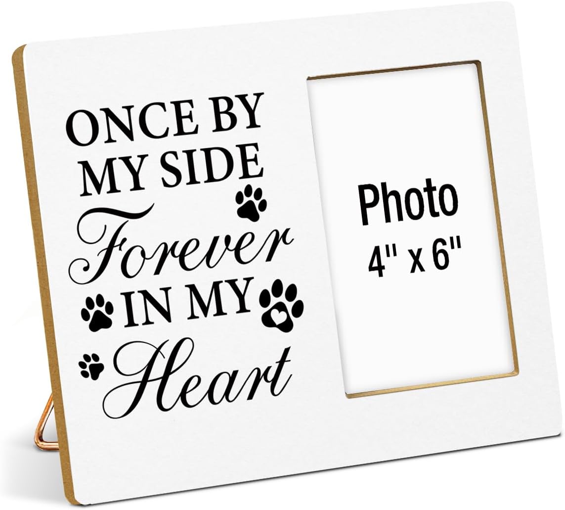 Dog Memorial Gifts Picture Frame, Pet Memorial Gifts for Dogs, Lost of Pet Sympathy Present, Once by My Side Forever in My Heart Wood Photo Frames with Paw Print, 4 x 6 Inch Photo