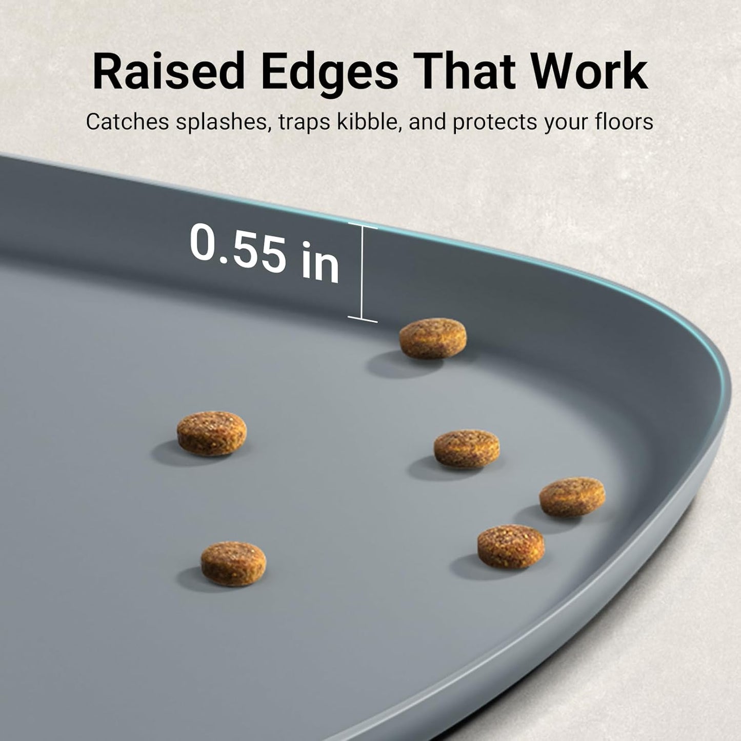 DownyPaws Dog Food Mats for Floors Waterproof, BPA Free Silicone Dog Bowl Mat, Non-Slip Pet Feeding Mat with High Raised Edge, Cat Placemat for Messy Drinkers, 18"×12.5", Gray