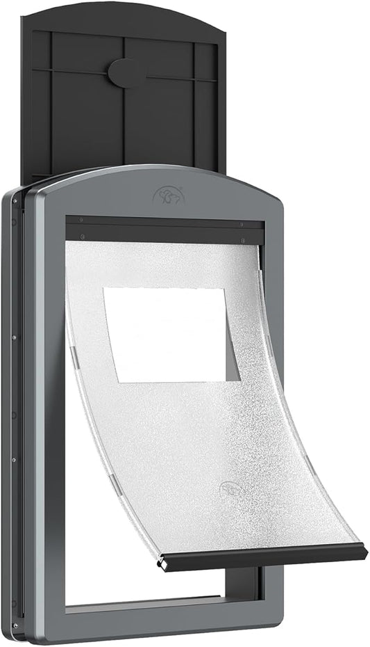 [Classicmacher] Dog Door for Large Dogs, White Frame Door for L arge Dogs, Strong Plastic Doggy Door and L arge Pets with Sliding Lock Panel and Magnetic Soft Flap (Large, Smoky Grey)