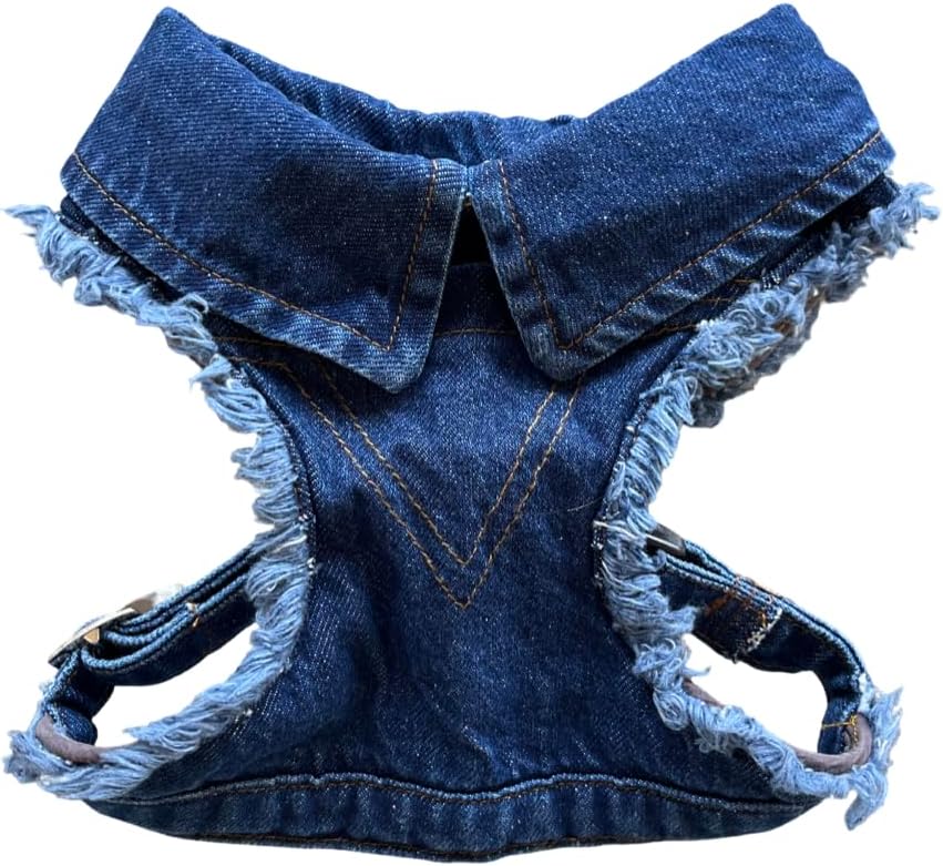 Cat Harness Vest, Denim Cat Harness, Handmade Pet Harness, No Pull Harness, Adjustable Cotton Vest, Dog Harness, Small Dog Harness, Pet Vest, Denim Harness, Handmade Cotton Harness (XS)