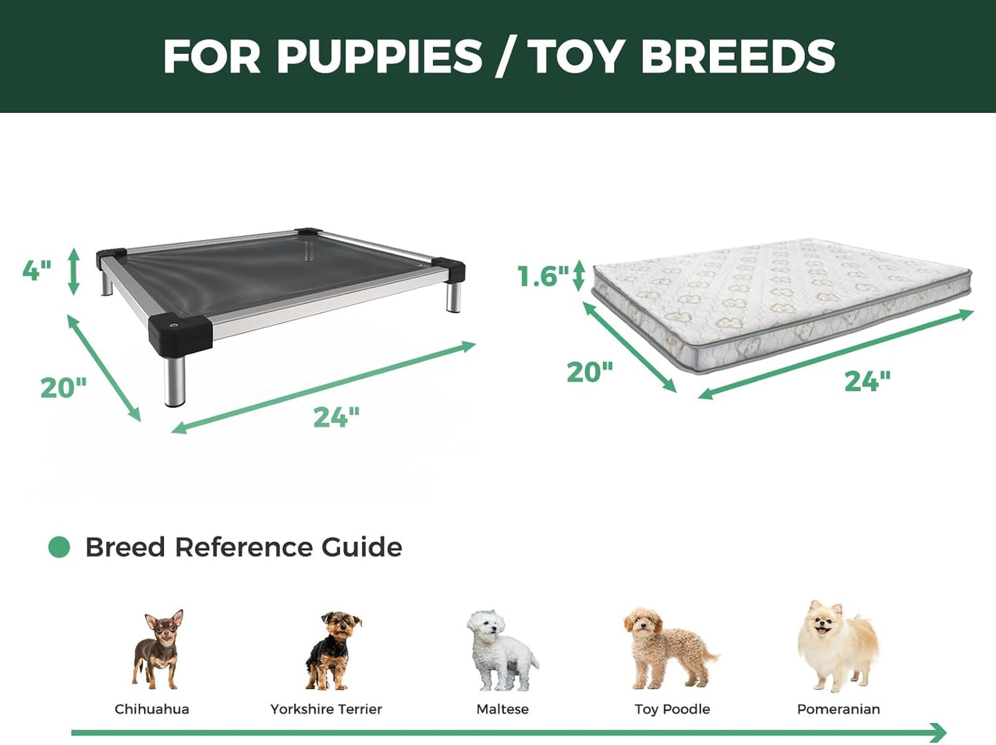 FXW TitanNest Chew-Proof Elevated Dog Bed, Raised Cot for Indoor/Outdoor/Camping Use, Durable & Waterproof Cooling Pet Bed with Exclusive Cover for Toy Dogs, 24.0" L x 20.0" W x 4.1" H, Black