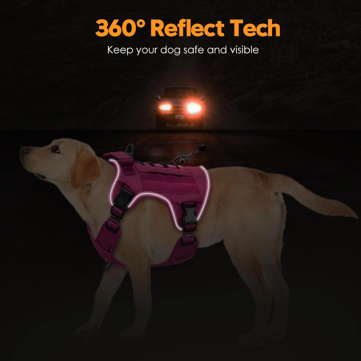 Heavy-Duty Tactical Dog Harness for Large Dogs, No Pull Adjustable Reflective Pet Vest with Molle System, K9 Military-Grade Control for Service Training, Outdoor & 10+ Breeds, Pink, XX-Large