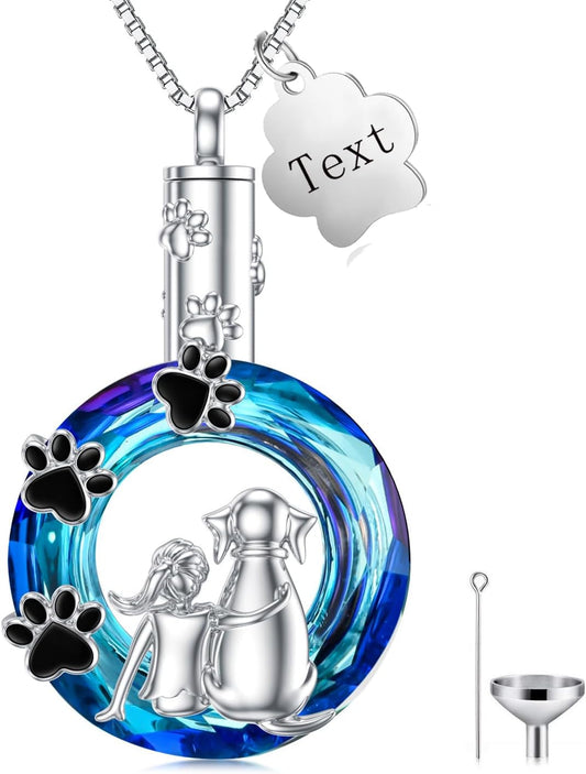 Sterling Silver Pet Urn Necklace for Ashes - Memorial Keepsake for Dog, Cat Pet