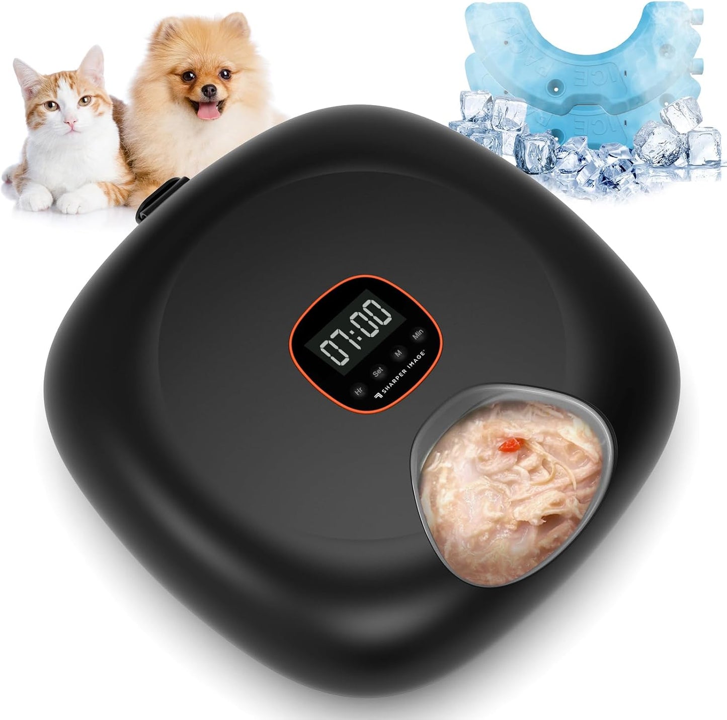 Automatic Cat Feeder Wireless, Sharper Image Auto Cat Food Dispenser for Wet Food with 2 Ice Packs, Rechargeable Auto Feeder for Cats with Programmable Timer Low Battery Indicator, Black