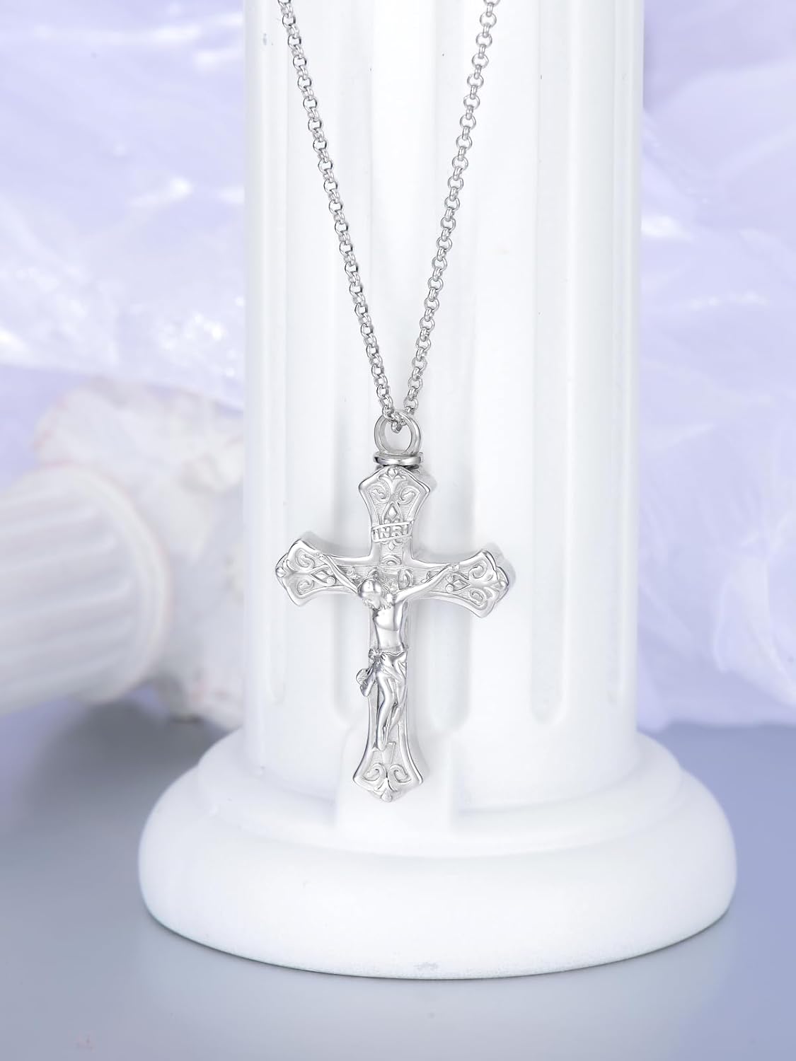 Cross Urn Necklace for Ashes 925 Sterling Silver Cremation Jewelry with Funnel Filler Kit Ashes Necklace for Human Women Girl Pets