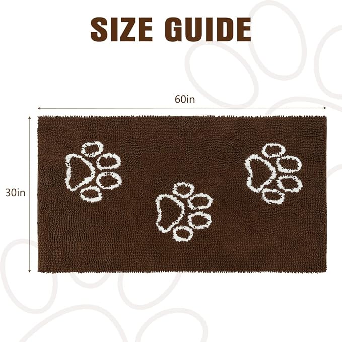 EXPAWLORER Dog Door Mat for Muddy Paws - Highly Absorbent Microfiber Rug, Soft Chenille Runner Indoor Outdoor Floor, Non-Slip Large Pet Paw Cleaning Washable Mud Mat for Bathroom, Brown