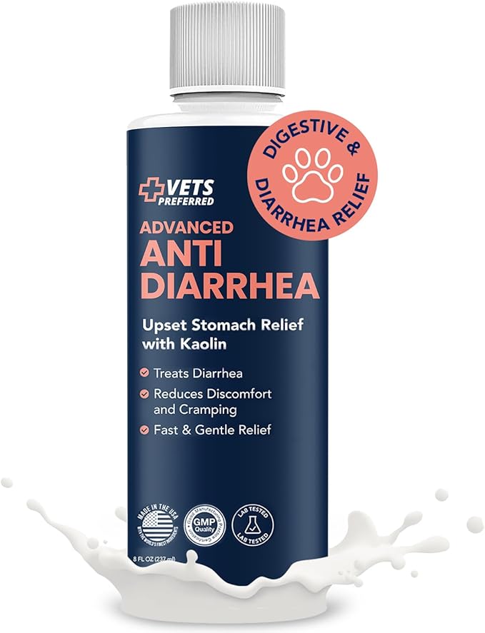 Vets Preferred Anti Diarrhea Liquid for Dogs - Dog Diarrhea Relief with Kaolin (8 oz.) | Once Every 12 Hours for Dog Diarrhea & Dog Gas Relief