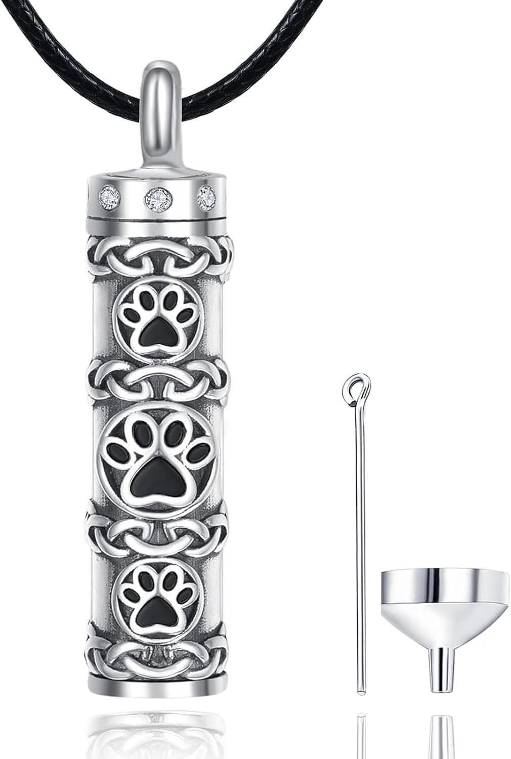 Dreamboat Pet Crematian Urn Necklace for Dog Cat Ashes 925 Sterling Silver Paw Print Keepsake Pendant Jewelry Gifts for Women Men