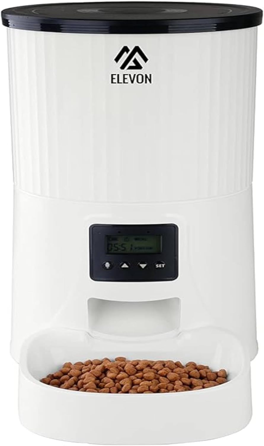 Elevon 4L Automatic Cat Feeder – Programmable Dog & Pet Food Dispenser with 10s Voice Recorder, Portion Control, Desiccant Bag, Large Capacity for Small Large Pets, White