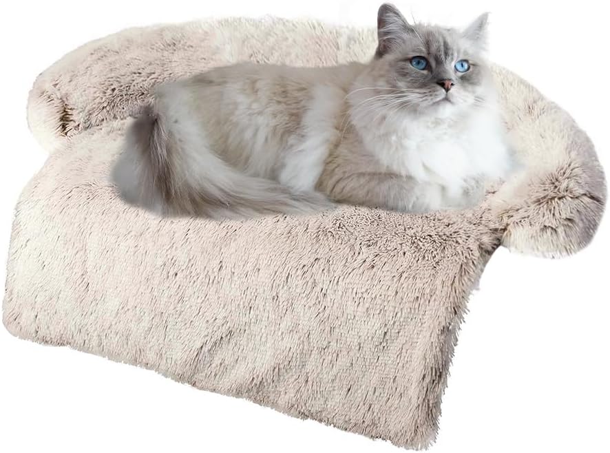 Calming Dogs/Cats Bed Mats, Dog Pad Washable Removable Couch Cover, Plush Long Fur Mat for Pets, Waterproof Lining, Perfect for Small, Medium and Large Dogs and Cats (Gradient Brown, 34"x30")
