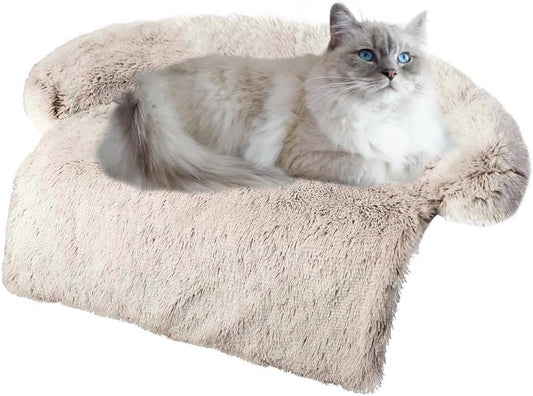 Calming Dogs/Cats Bed Mats, Dog Pad Washable Removable Couch Cover, Plush Long Fur Mat for Pets, Waterproof Lining, Perfect for Small, Medium and Large Dogs and Cats (Gradient Brown, 34"x30")