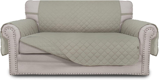 Easy-Going Reversible Loveseat Couch Cover for 2 Cushion Couch Sofa Cover for Dogs Water Resistant Furniture Protector with Foam Sticks Elastic Straps for Pet (Loveseat, Beige/Beige)