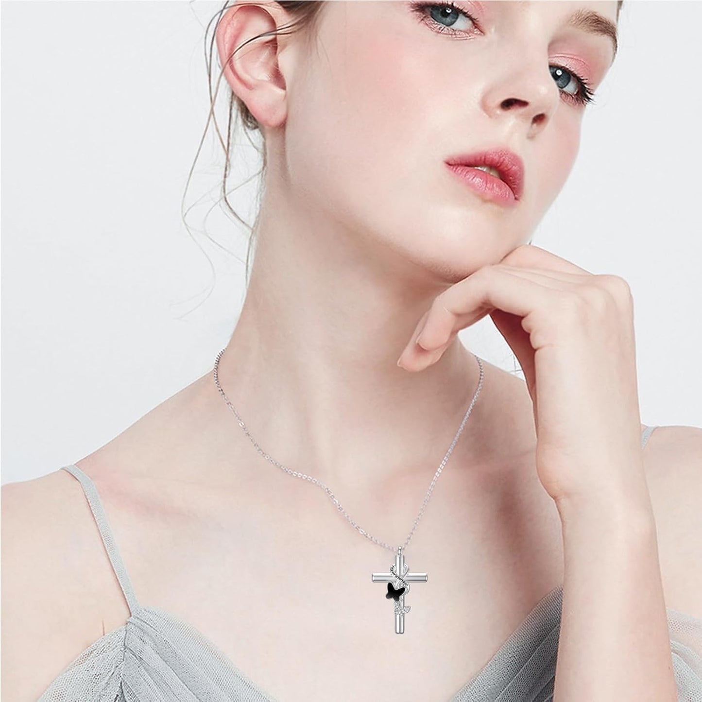 Cross Urn Necklace for Ashes 925 Sterling Silver Cremation Jewelry with Funnel Filler Kit Ashes Necklace for Human Women Girl Pets