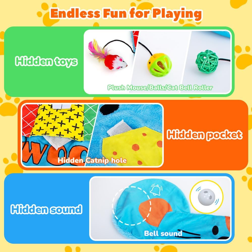 AWOOF Cat Mat, Cute Soft Catnip Mat, Cat Activity Mat Machine Washable Catnip Toys Interactive Cat Toys for Indoor Cats (Mouse Shape)