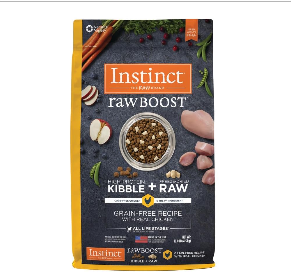 Instinct Raw Boost, Natural Dry Dog Food with Freeze Dried Pieces, High Protein, Grain Free Recipe - Real Chicken, 10 lb. Bag