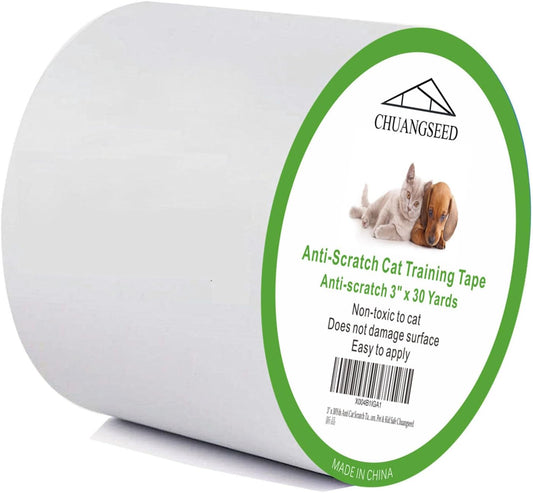 Anti Cat Scratch Tape, 3" x 30Yds,Cat Training Tape, 100% Transparent Clear Double Sided Cat Scratch Deterrent Tape, Furniture Protector for Couch, Carpet, Doors, Pet & Kid Safe Chuangseed
