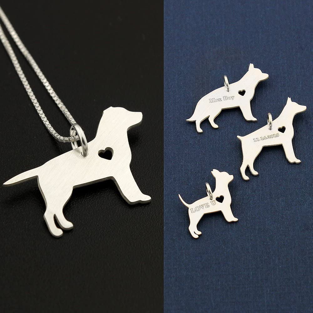 Labrador Retriever necklace sterling silver dog breeds pendant w/Heart - Love Pet Jewelry Italian chain Women Best Cute Gift Personalized - Lab1