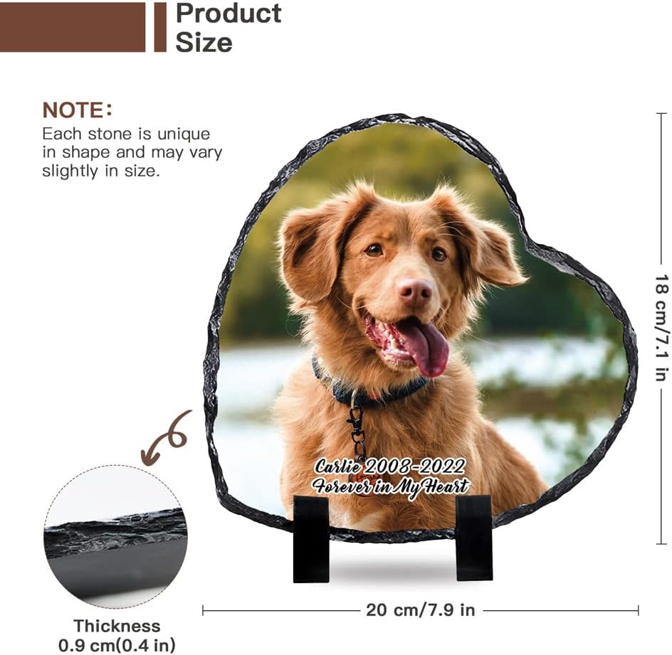 Bemaystar Customized Rock Slate Photo Frame- Personalized Picture Memorial Plaque, Creative Heart Shaped Picture Frame Gift for Couples Families Friends 7.9x7.9