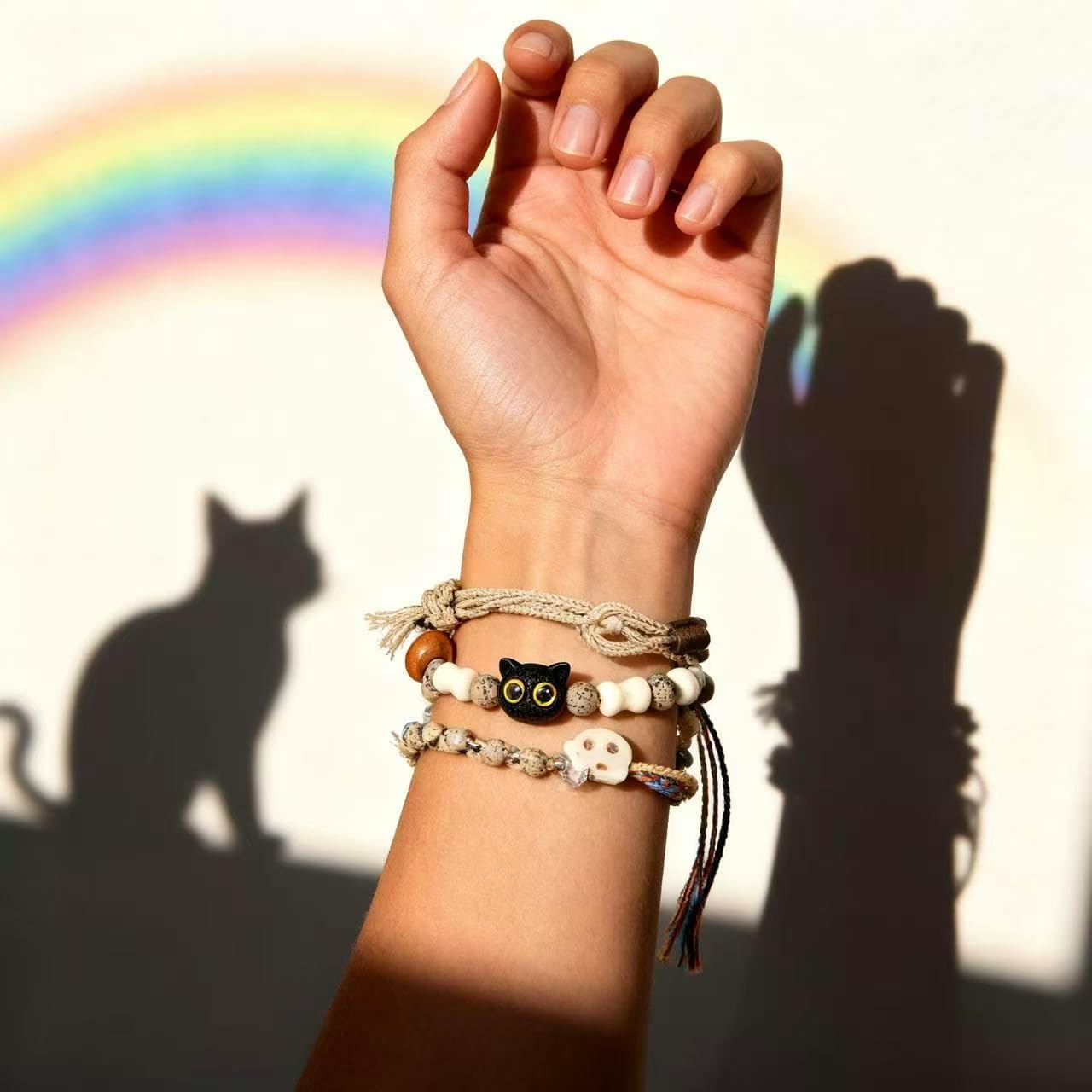 LINGYUAN 2 PCS Pet Memorial Gifts for Cats, Rainbow Bridge Bracelet for Beloved Cat Loss of Pet Remembrance Gifts