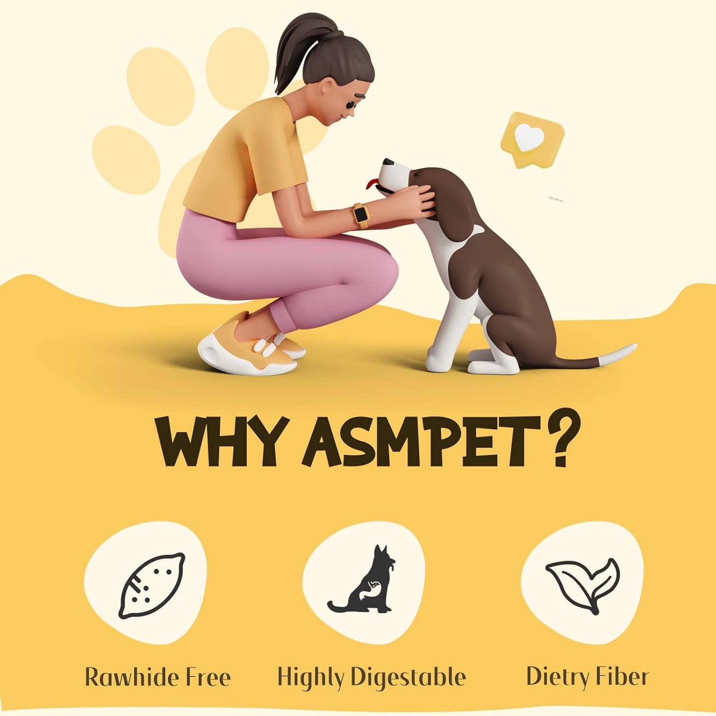 ASMPET Dog Treats Chews, Sweet Potato Strips, Gluten & Grain Free Dog Snacks for Training Rewards 10.6 oz