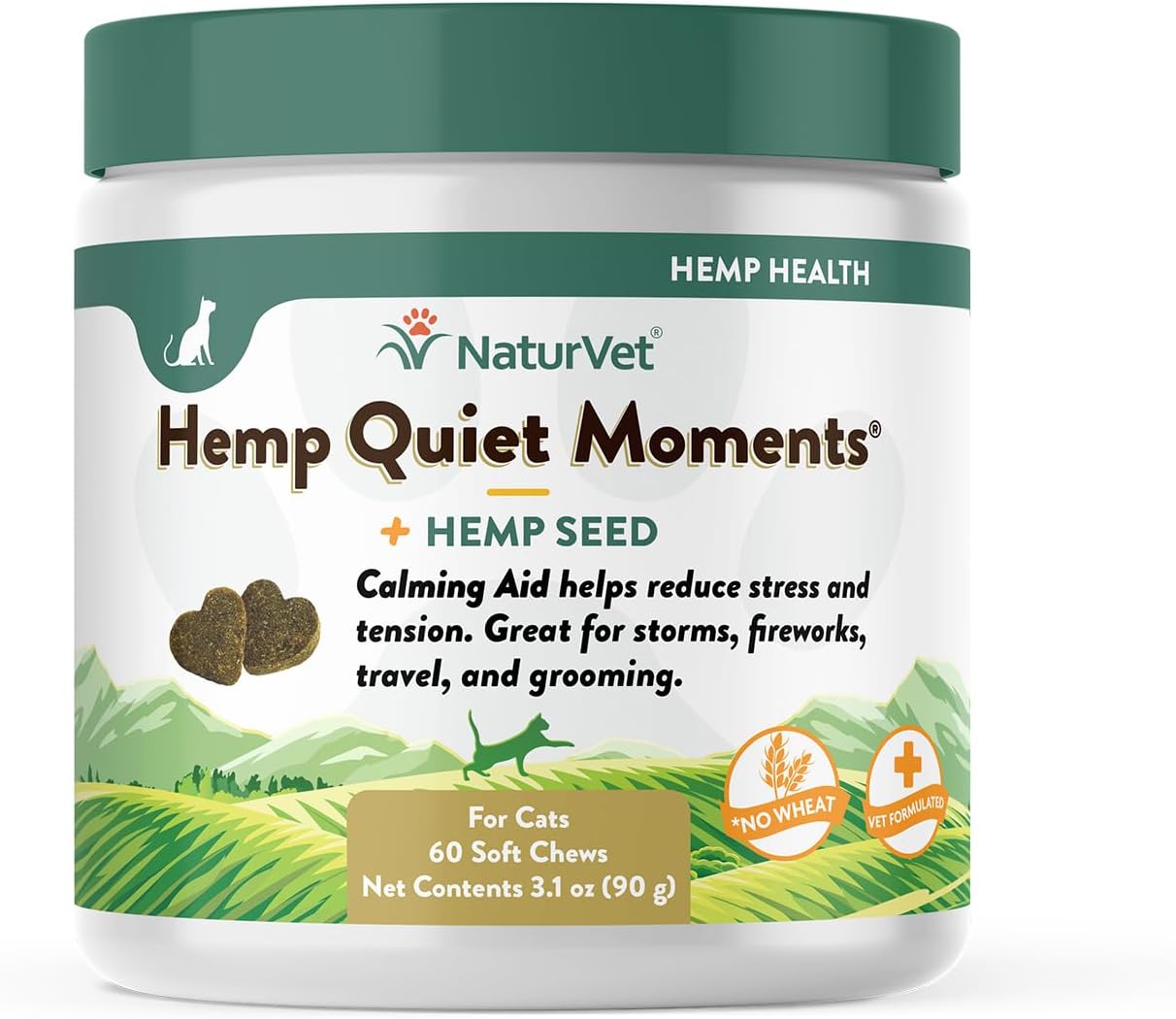 NaturVet Hemp Quiet Moments Plus Hemp Seed for Cats, 60 ct Soft Chews, Made in USA