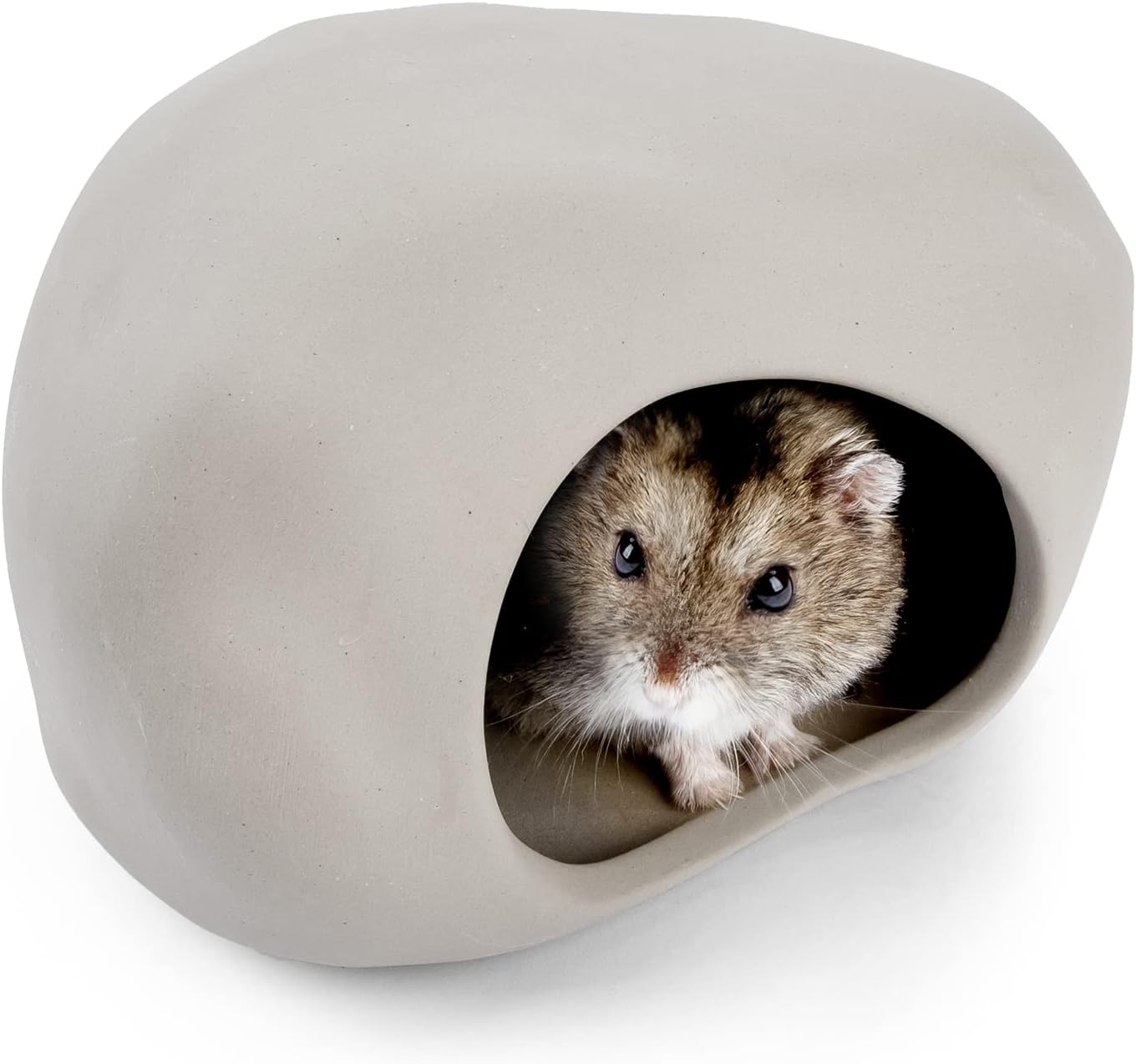 Niteangel Ceramic Hamster Habitat Hideout: - Hideaway House for Syrian Dwarf Hamster Mice Gerbils Lemmings or Other Similar-Sized Small Pet (Stone-Shaped - for Dwarf)