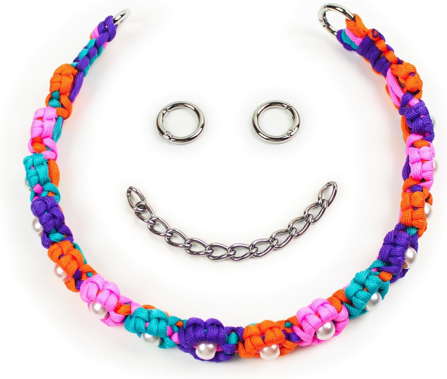 Cute Handmade Paracord Dog Collar – Unique Hand-Braided Colorful Flower Design Pet Accessory for Medium Large Dogs Fit 22-26" Size L