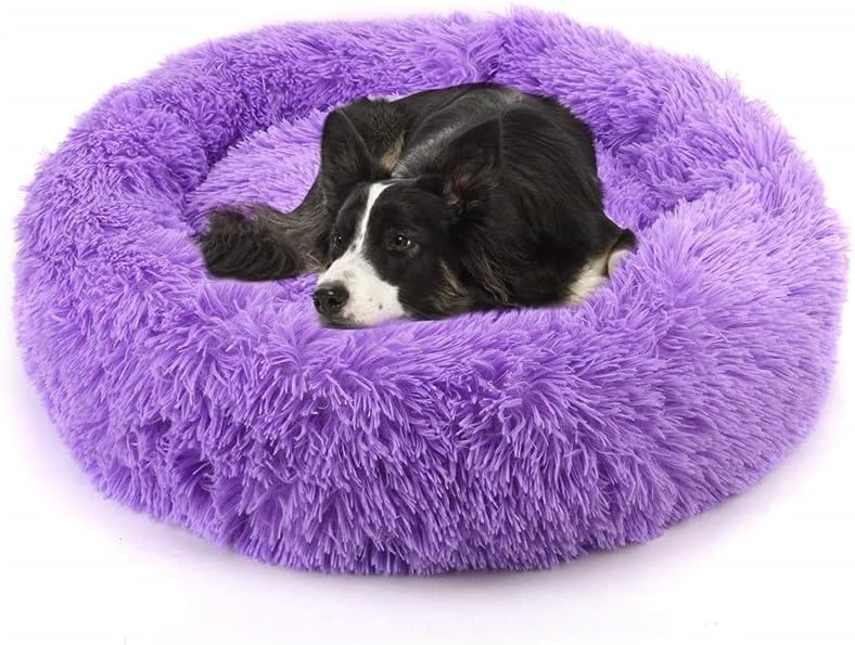 Large Cat Beds for Indoor Cats - Dog Beds for Small Medium Dogs, Large Cat Bed Washable 24 Inches, Anti Anxiety Round Fluffy Plush Faux Fur Pet Bed