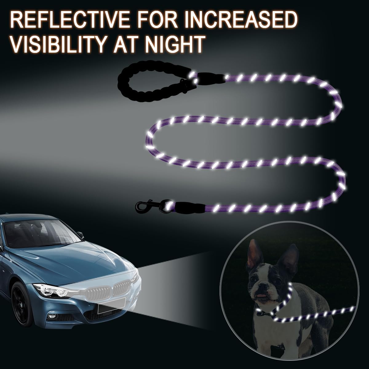 BARKBAY Dog Leashes for Large Dogs Heavy Duty Dog Leash 4/5/6 FT with Comfortable Padded Handle and Highly Reflective Threads for Medium Large Dogs Walking Training Running (6FT-1/2'',Purple)