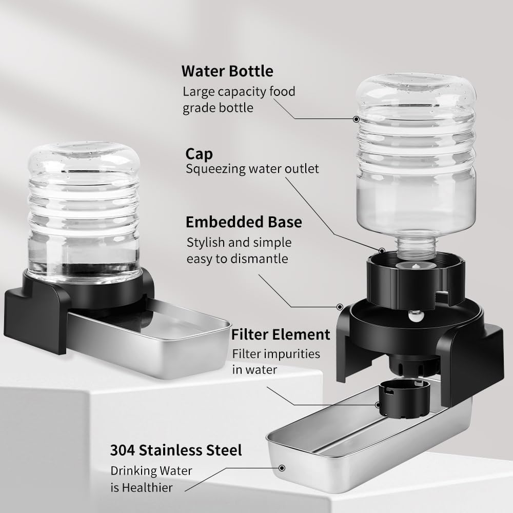 Marchul 1 Gallon Cat Water Dispenser, Automatic Gravity Dog Water Bowl Dispenser with 3 Filters, Stainless Steel Large Capacity Cat Waterer for Cats and Small Dogs (3 Filters) 3.8L