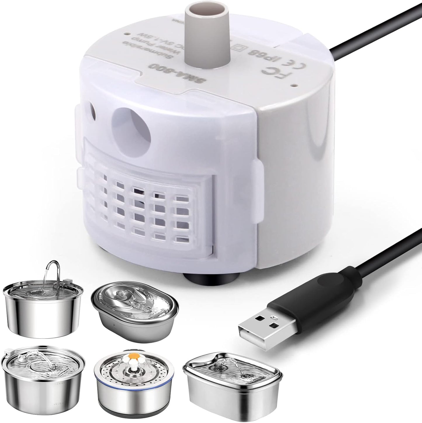 Cat Water Fountain Pump for 3.2L/108oz Stainless Steel Cat Water Fountain and 67oz/2L Stainless Steel Cat Fountain, Petilog Pet Fountain Pump, Ultra Quiet Cat Fountain Pump