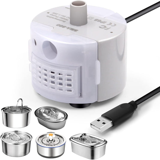 Cat Water Fountain Pump for 3.2L/108oz Stainless Steel Cat Water Fountain and 67oz/2L Stainless Steel Cat Fountain, Petilog Pet Fountain Pump, Ultra Quiet Cat Fountain Pump