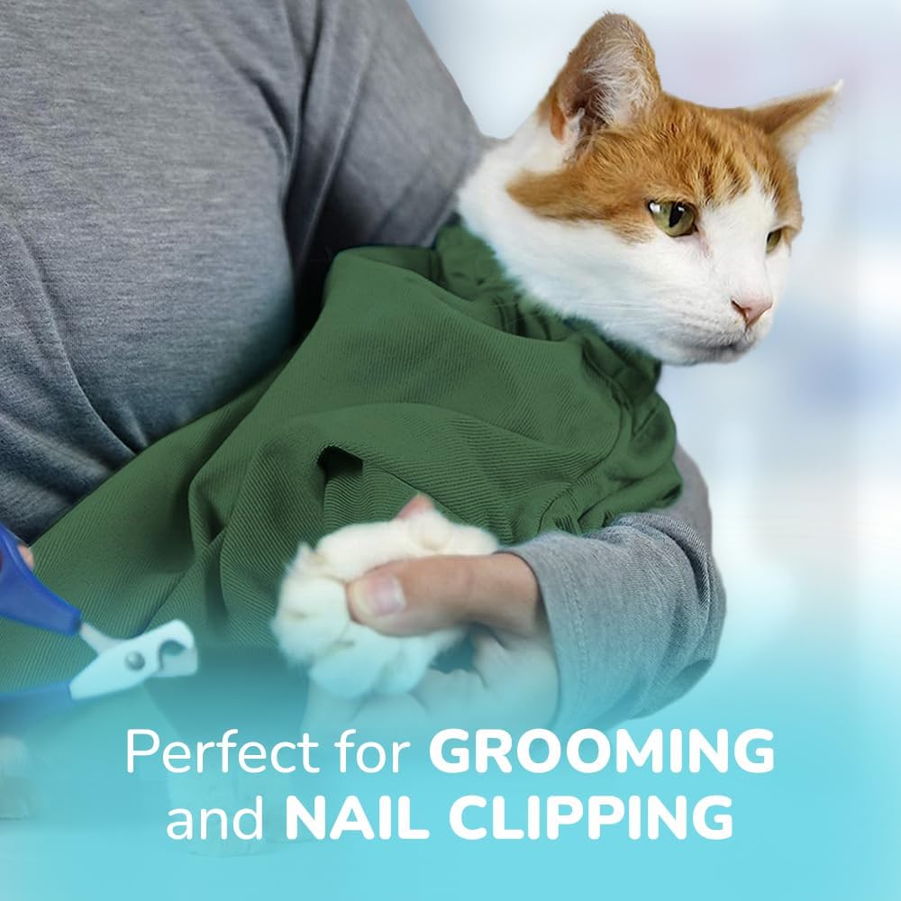 Cat-in-the-Bag Cozy Comfort Carrier - Small Green Cat Carrier, Cat Holder for Cutting Nails, & Cat Carrier Pouch for Vet Visits, Medication Administration, Dental Care, & Travel