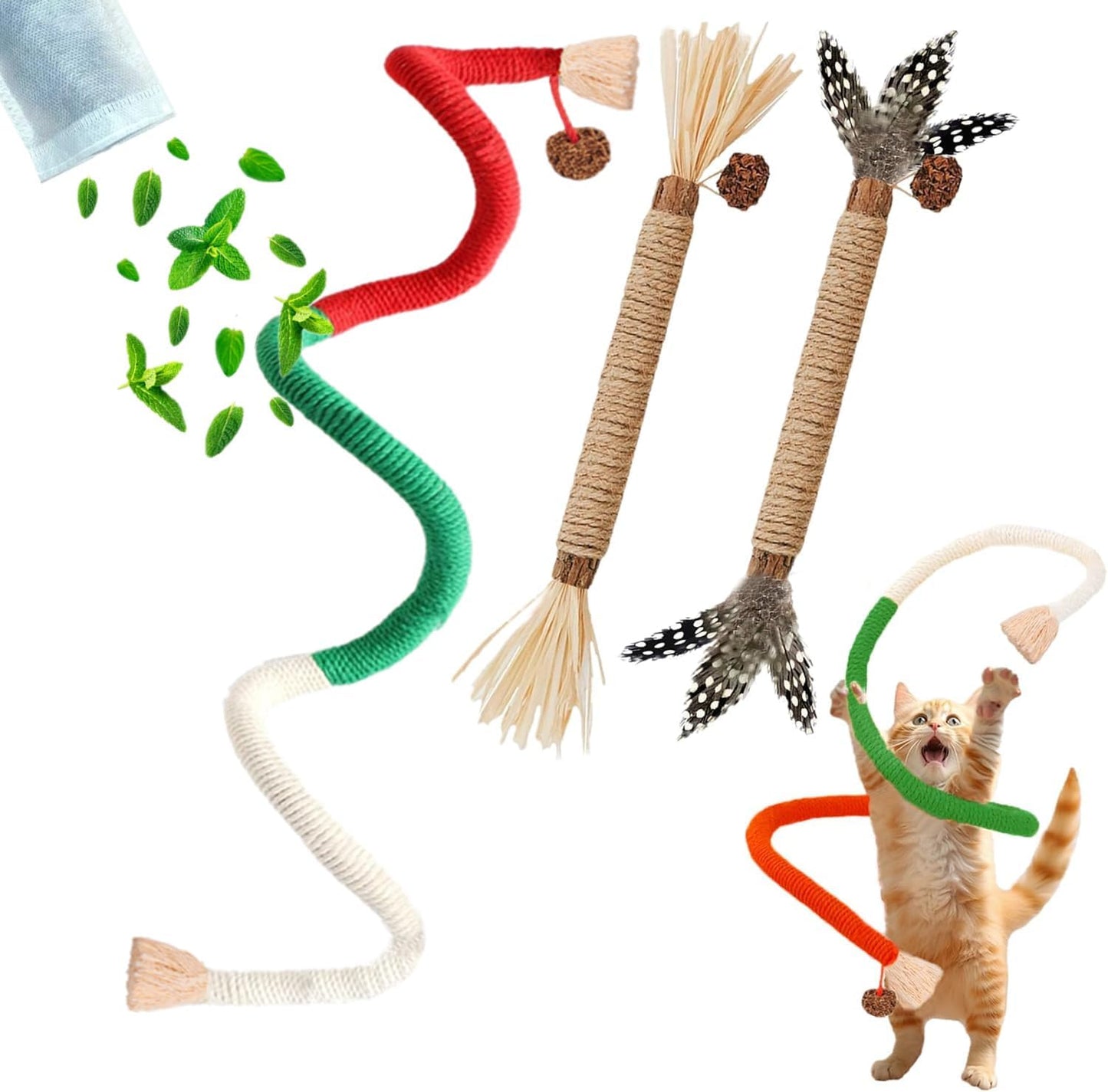 Cat Toys 3Pack Cat Grass Treat Catnip Toy with Silvervine for Indoor Kitten Toys Wood Cat Chew Rope Kitten Grass Sticks for Teeth Cleaning Cat Snack for Kitty Cat Nip Dental Care Cat Self Play
