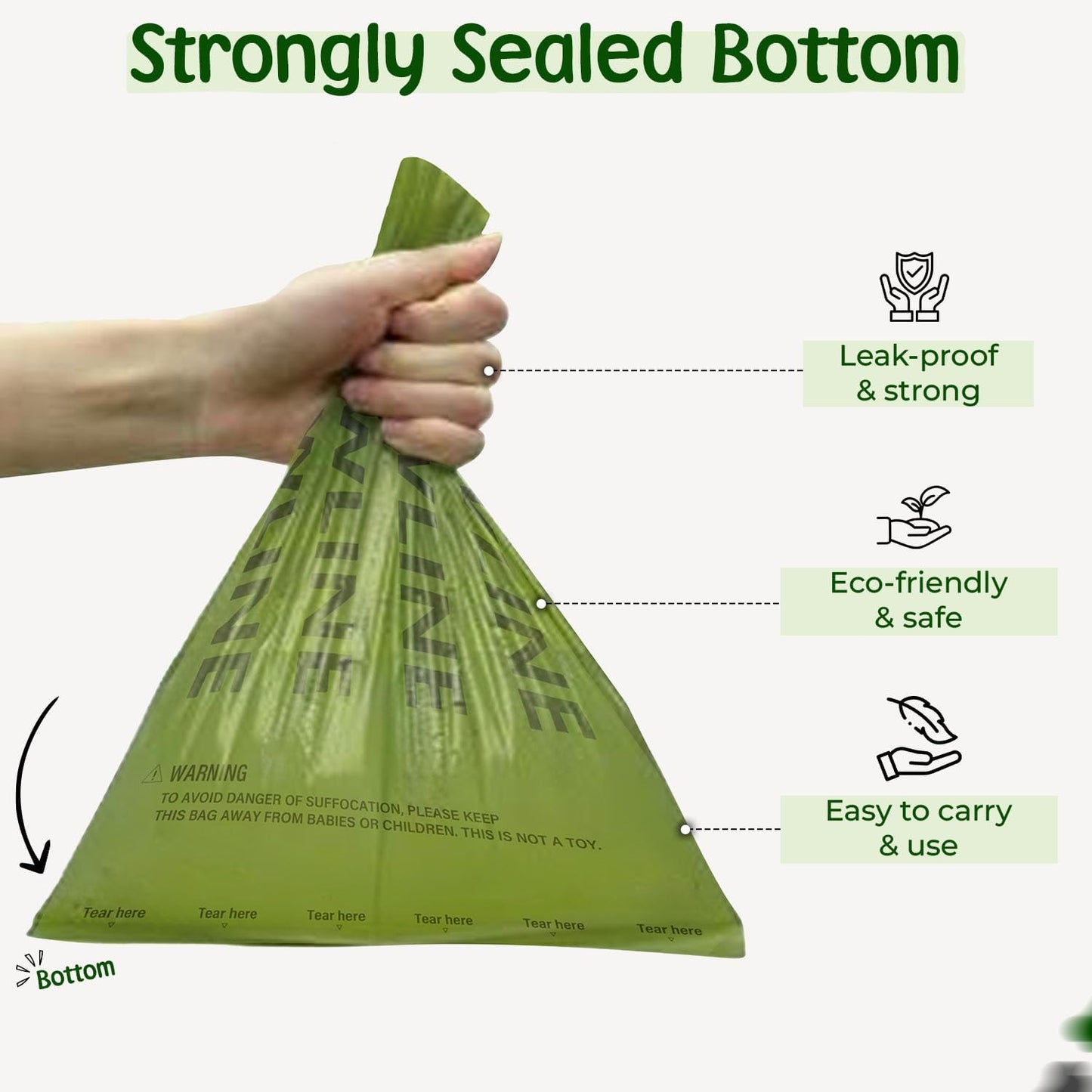 PAWLINE Dog Poop Bags Rolls - Leak-Resistant Doggy Waste Bag - Poop Bag for Dogs Compostable - Easy-Tear Rolls Unscented Green Dog Trash Bag for Poops - Extra Thick Pet Waste Roll