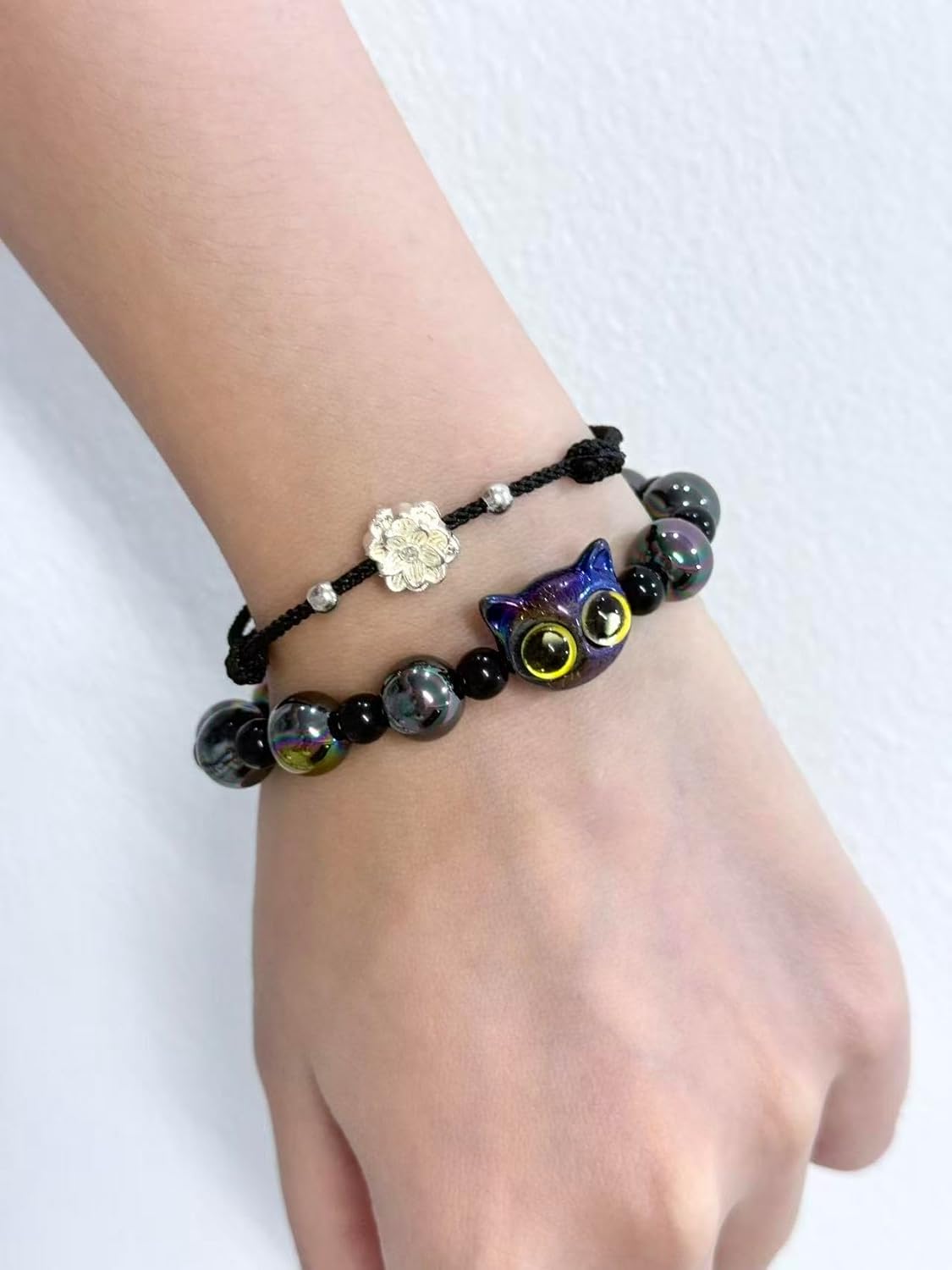 LINGYUAN 2 PCS Pet Memorial Gifts for Cats, Rainbow Bridge Bracelet for Beloved Cat Loss of Pet Remembrance Gifts