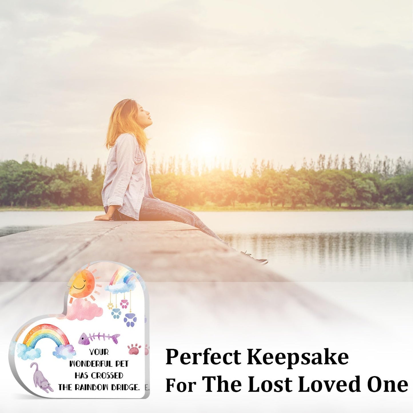Cat Memorial Gifts for Loss of Cat, Pet Memorial Acrylic Rainbow Bridge Decorations Condolences Gifts for Pet Loss Remembrance Keepsake, Beloved Pet Cat Sympathy Gifts