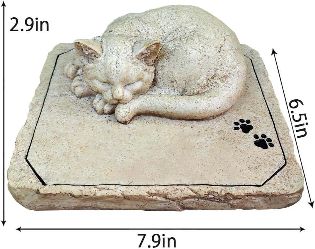 Personalized Cat Memorial Grave Marker Tribute Statue - Custom Cat Memorial Garden Stones Commemorates Our Lost Fur Baby - Pet Cat Headstone Memorial Gifts Indoor Outdoor Decor
