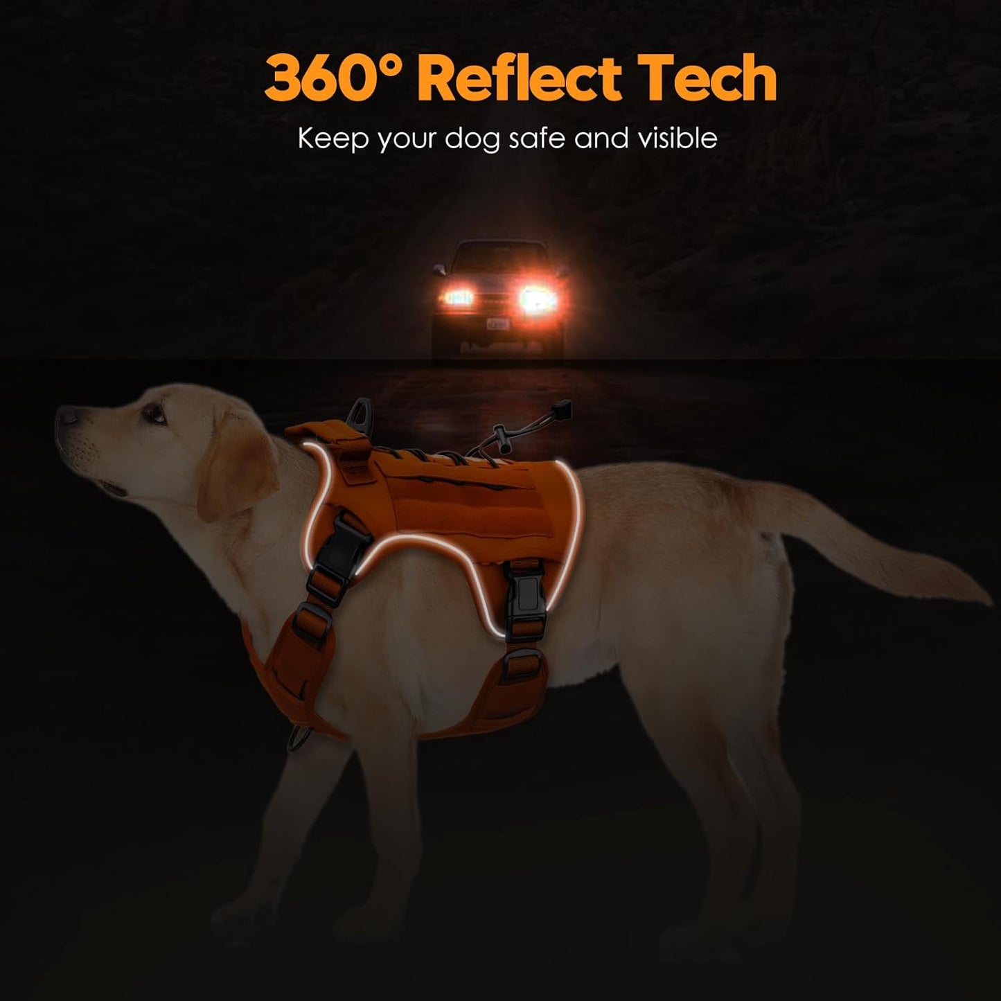 Heavy-Duty Tactical Dog Harness for Large Dogs, No Pull Adjustable Reflective Pet Vest with Molle System, K9 Military-Grade Control for Service Training, Outdoor & 10+ Breeds, Orange, XX-Large